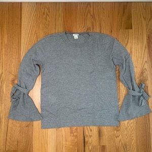 Jcrew bell tie sleeve grey crew neck sweater